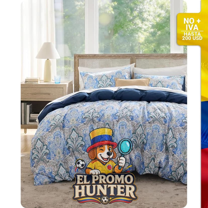 Juego de funda de edredón floral 100% algodón, tamaño Queen, reversible, con cierre de cremallera y 8 lazos interiores.