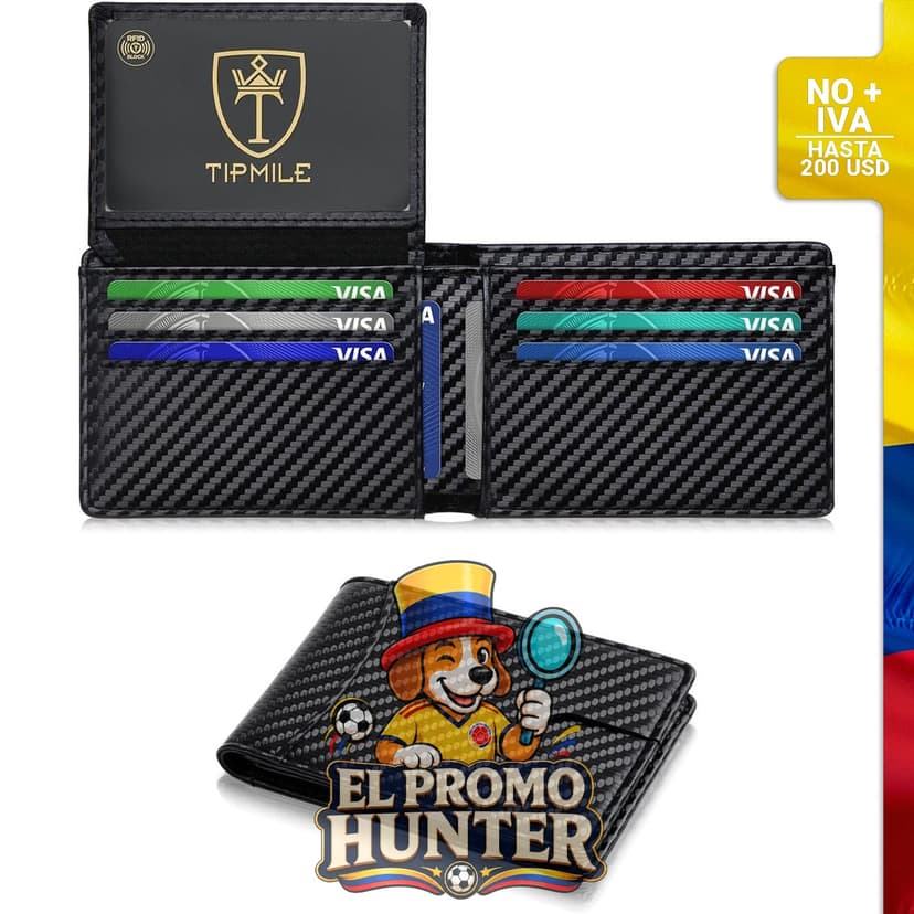 Cartera delgada para hombre con bloqueo RFID, capacidad para 12 tarjetas y 2 ventanas para identificación.