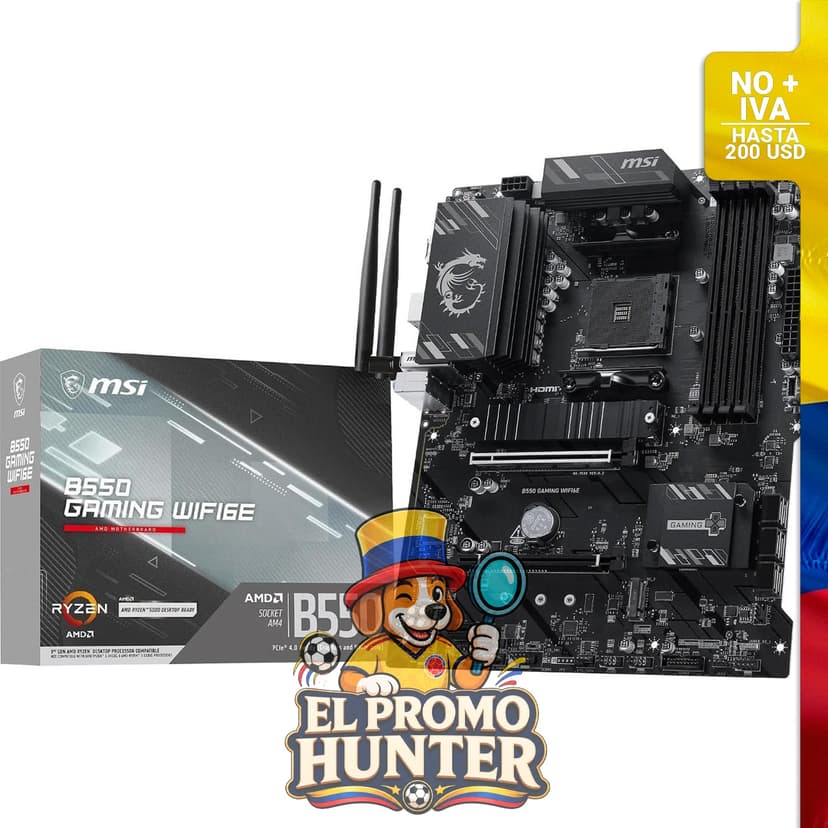 Placa base MSI B550 Gaming WIFI6E ATX, compatible con procesadores AMD Ryzen 3000/4000/5000, AM4, DDR4 hasta 4800 MHz.