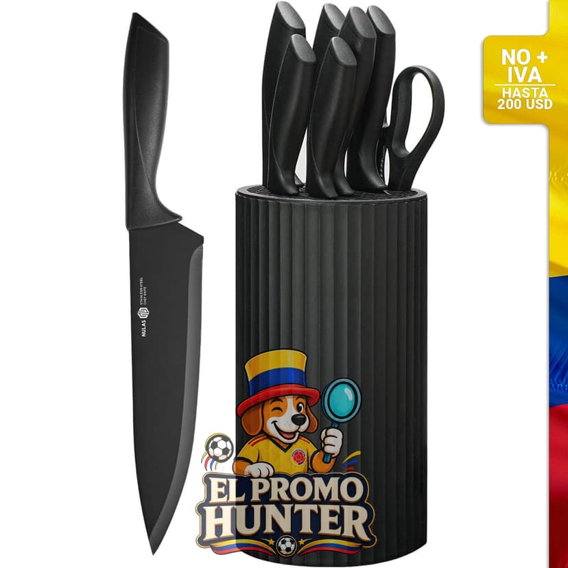 Juego de cuchillos de cocina de 8 piezas con bloque, acero inoxidable, apto para lavavajillas.
