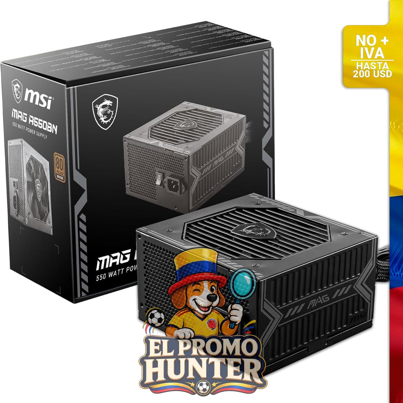 Fuente de alimentación compacta no modular MSI MAG A550BN de 550 W, certificación bronce 80+.
