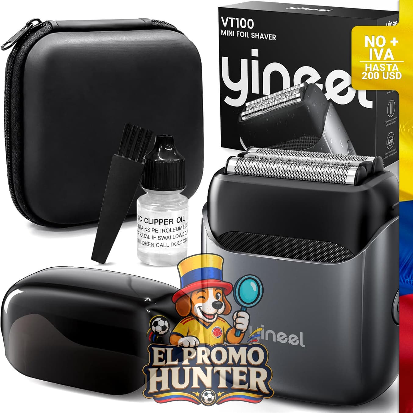 Afeitadora eléctrica Yineel VT100 de aluminio, tamaño de bolsillo, con 3 cuchillas flotantes y 90 minutos de funcionamiento.