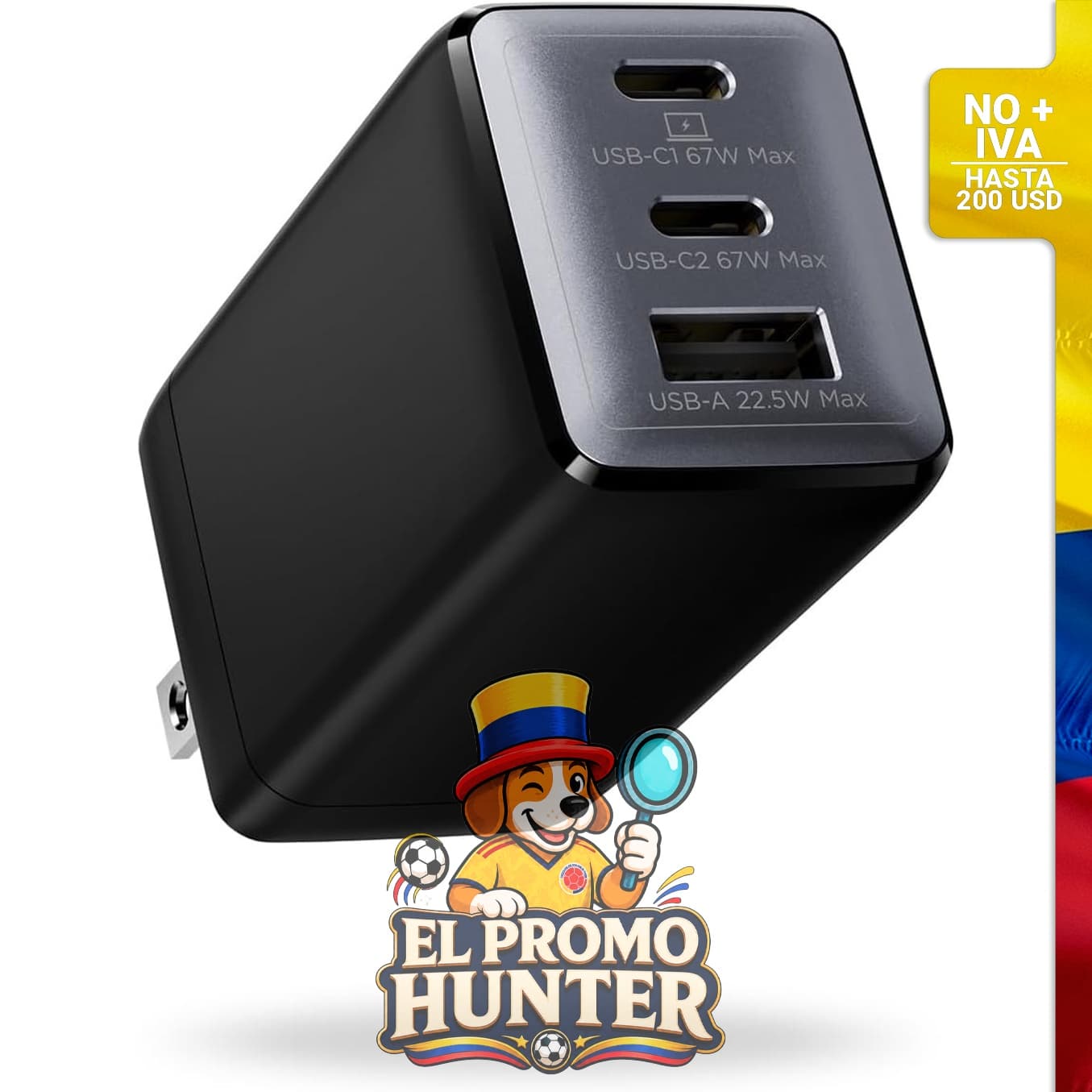 Cargador USB C de 67W con 3 puertos, enchufe plegable, compatible con dispositivos como MacBook Pro/Air y iPhone 16/15.