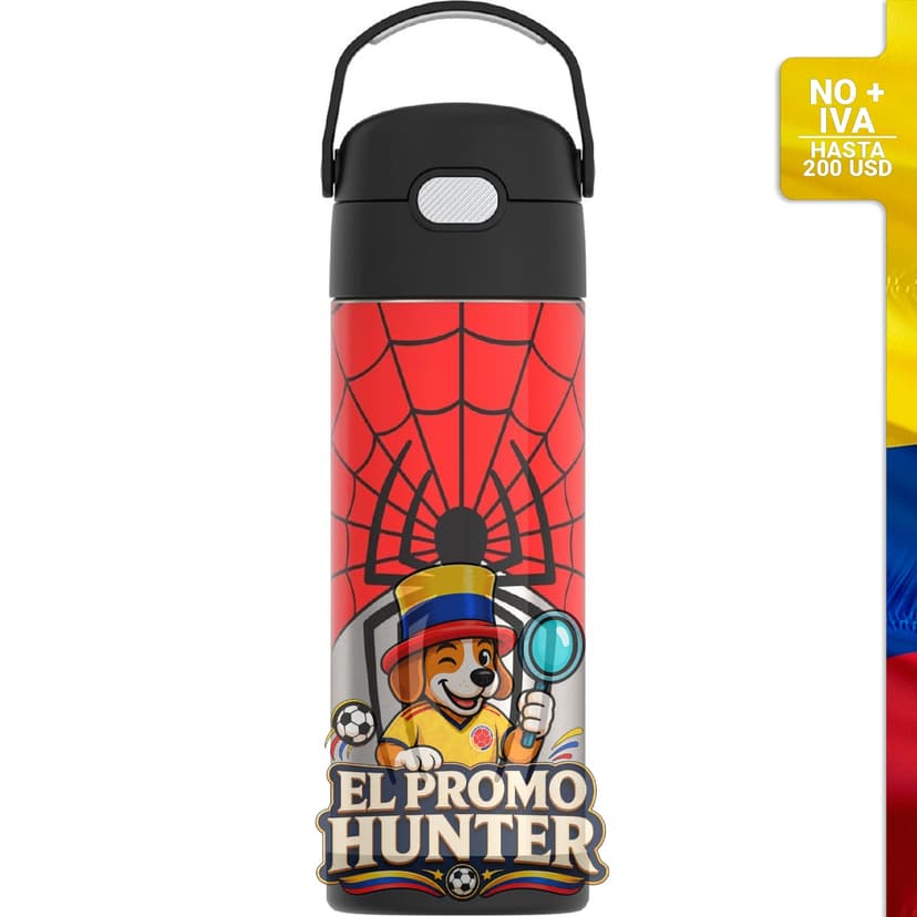 Botella aislada de acero inoxidable de 16 oz (473 ml) con tapa ancha, diseño de Spiderman.