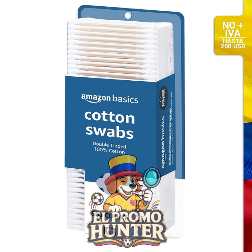 Hisopos de algodón Amazon Basics, 500 unidades por paquete.