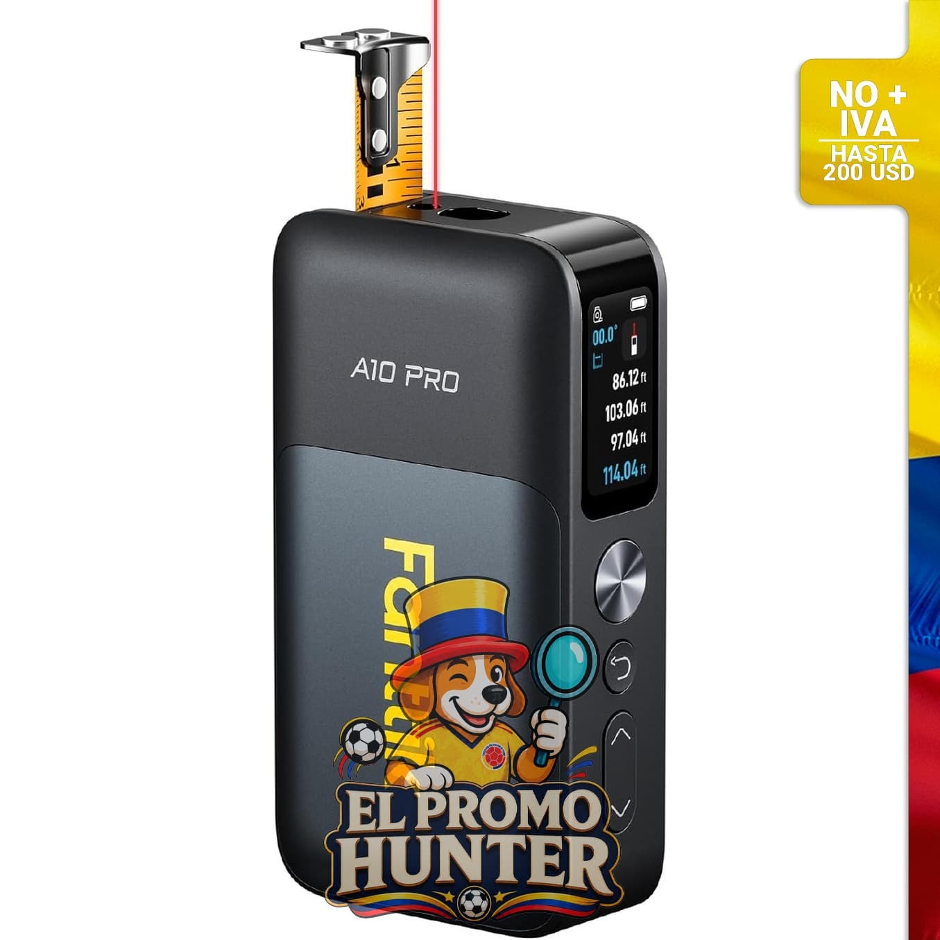Cinta métrica láser digital 2 en 1 Fanttik A10 Pro, con pantalla IPS a color, mediciones de hasta 50 m y cinta de 3 m.