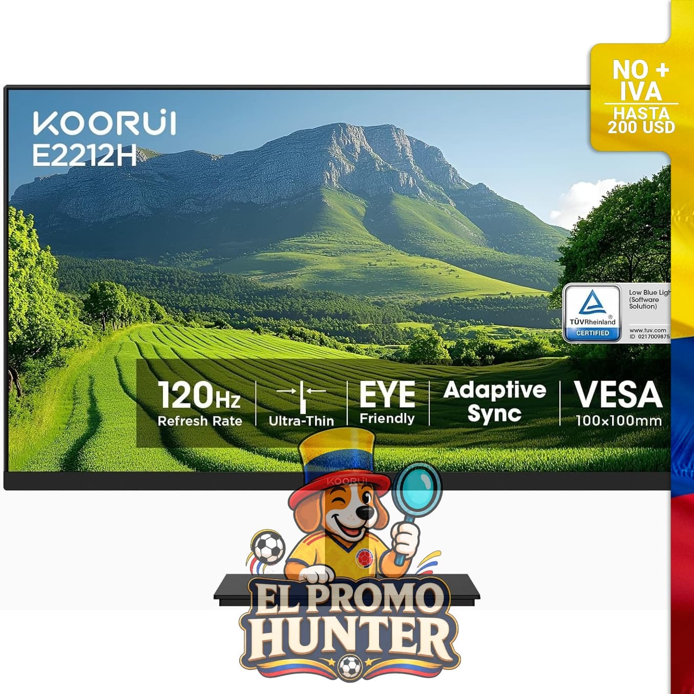 Monitor KOORUI de 22" (55.88 cm) Full HD 1080P, 100Hz, panel VA, relación de contraste 3000:1, compatible con HDMI/VGA.