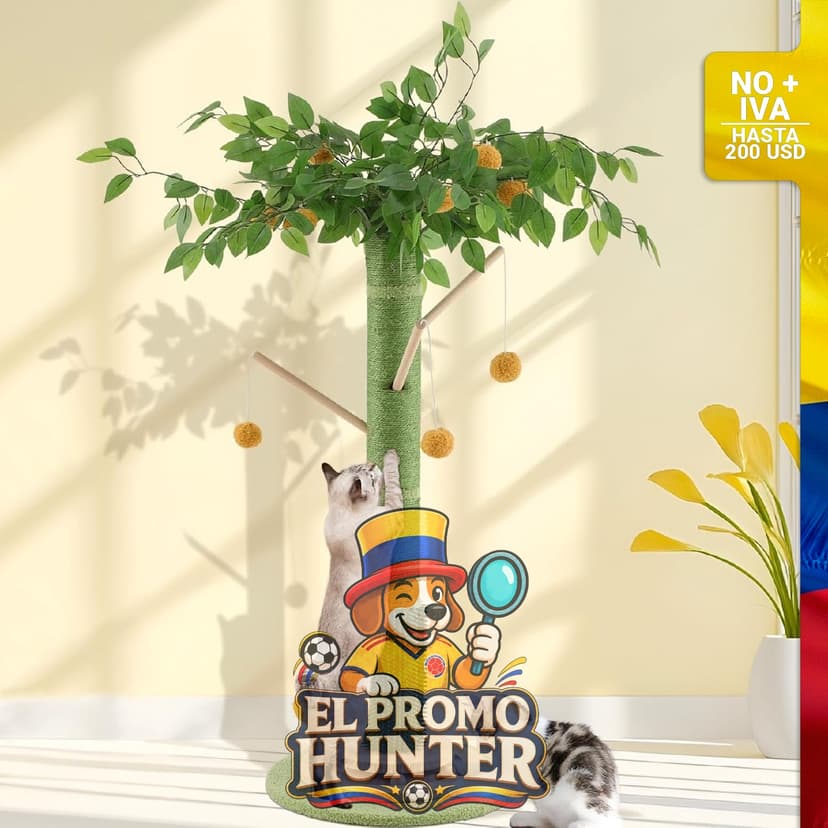 Rascador para gatos de 117 cm de altura, incluye múltiples niveles y áreas para rascar.