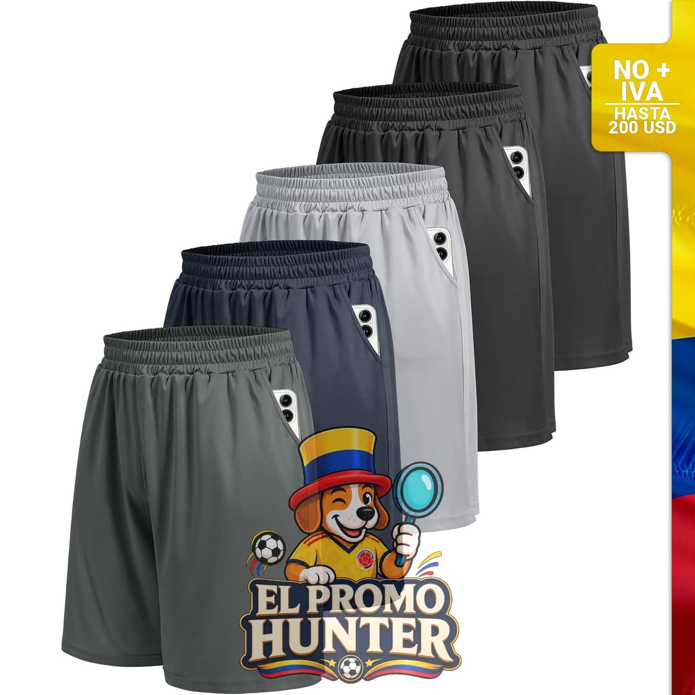 Shorts deportivos para hombre, paquete de 5 unidades.