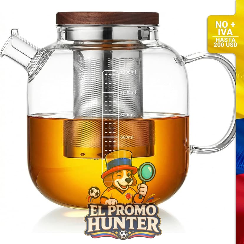 Tetera de vidrio de 1.18 L con infusor.