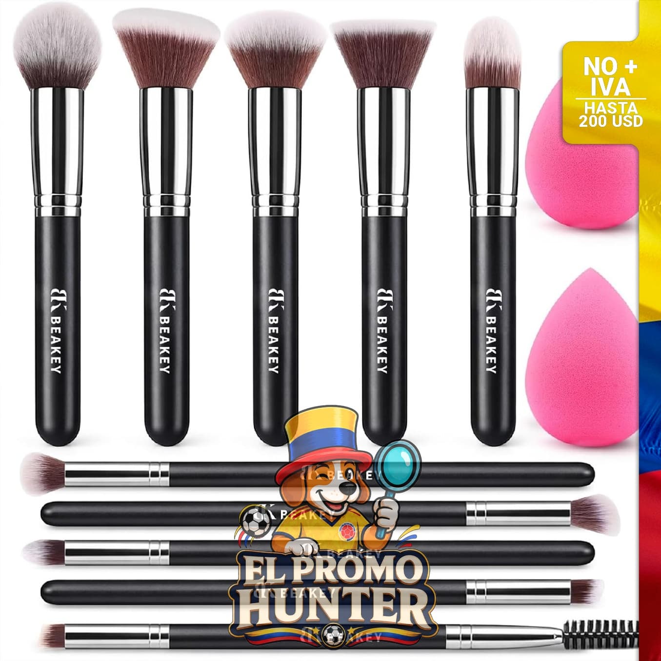 Set de 12 brochas de maquillaje con esponjas.