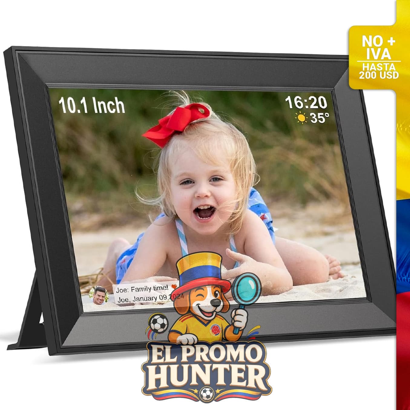 Marco de fotos digital WiFi de 10.1" (25.4 cm) con pantalla táctil IPS de 1280 x 800.