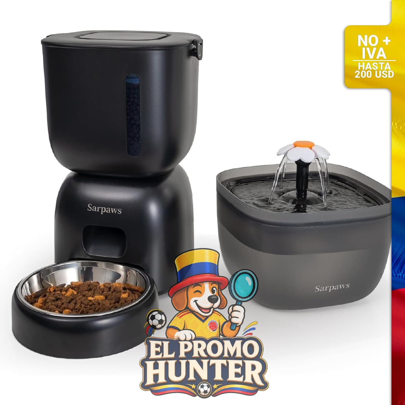 Alimentador automático para gatos y dispensador de agua FW1, funciona con cable o batería.