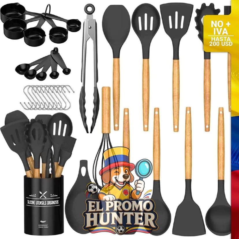 Juego de utensilios de cocina de 33 piezas con espátulas de silicona antiadherentes.