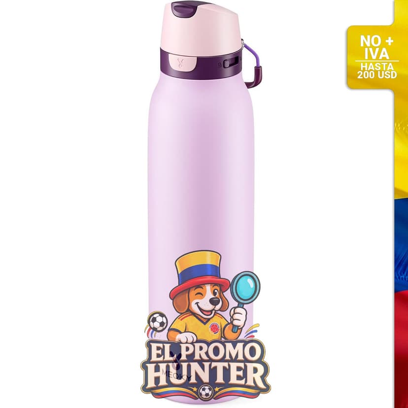 Botella de agua delgada Meoky de acero inoxidable de 710 ml, tapa a prueba de fugas, popote y boquilla 2 en 1.