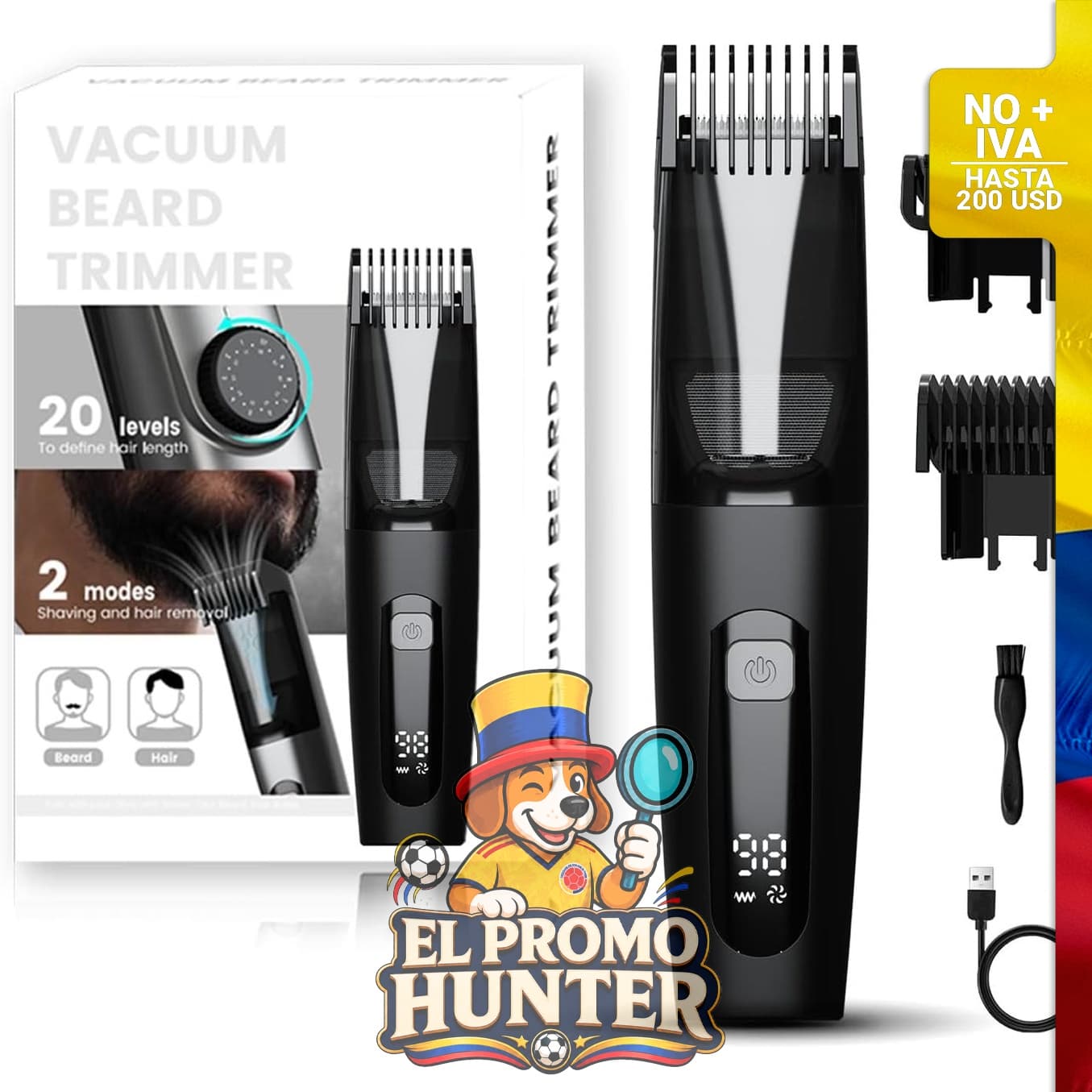 Recortadora de barba con hoja de acero inoxidable, 40 longitudes ajustables, impermeable para uso húmedo/seco.