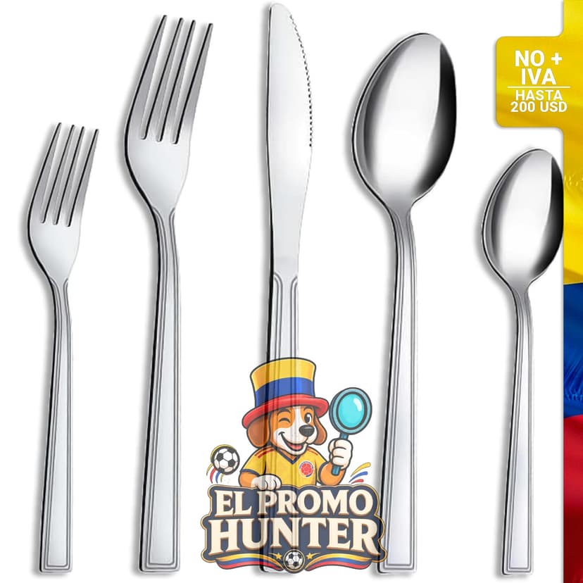 Juego de cubiertos de acero inoxidable de 30 piezas para 6 personas, incluye cucharas y tenedores, apto para lavavajillas.