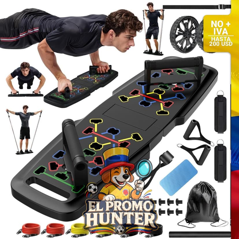 MQRW Push Up Board, equipo de ejercicio portátil con 20 accesorios, incluye bandas de resistencia y rueda para abdominales.