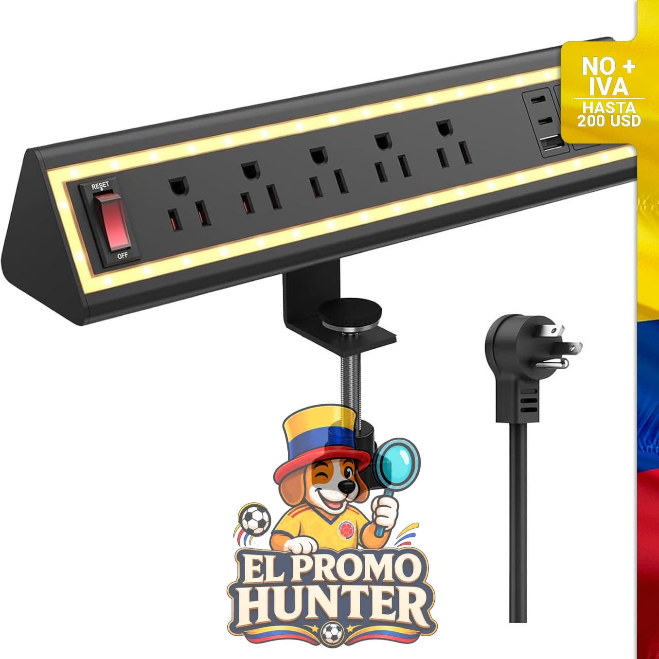 Regleta de alimentación con 5 salidas de CA, 4 puertos USB-C (20 W cada uno) y 2 puertos USB, cable de 1.83 m.