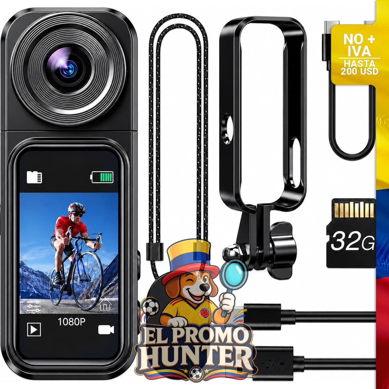 BOBLOV Mini cámara corporal con tarjeta de 32 GB, pantalla táctil y lente giratoria de 180°.