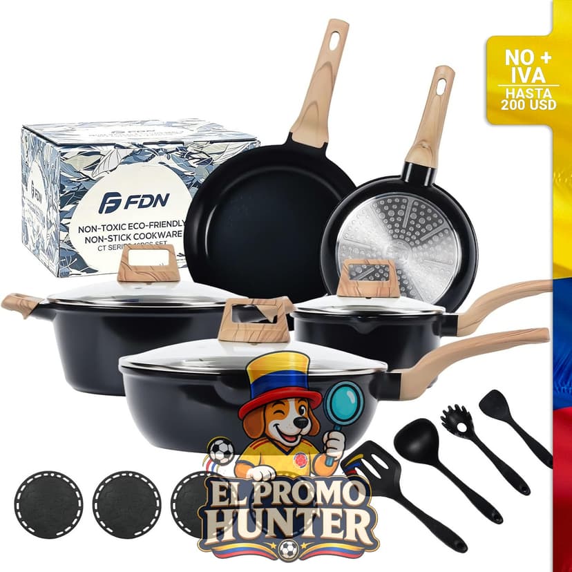 Juego de 16 ollas y sartenes de titanio, apto para lavavajillas y horno, compatible con inducción.