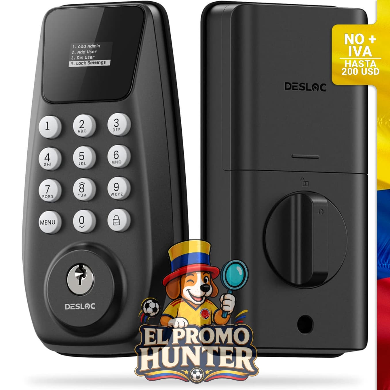 Cerradura de puerta sin llave con pantalla visual, bloqueo automático, 100 códigos personalizables y 4 códigos de un solo uso.