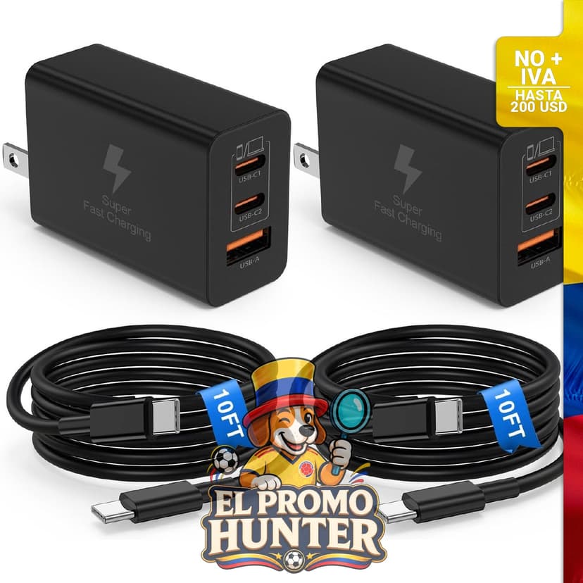 Estación de carga USB C de 65 W, cable tipo C a C de 3 m, adaptador compatible con MacBook Pro/Air y dispositivos Samsung.