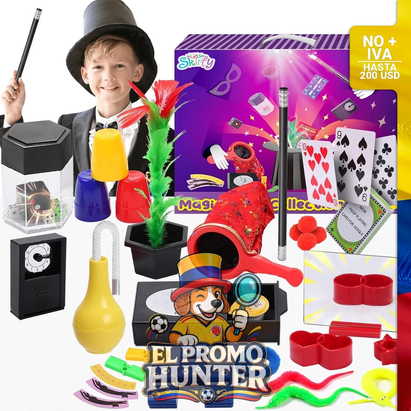 Kit de magia Skirfy con más de 75 trucos para niños.