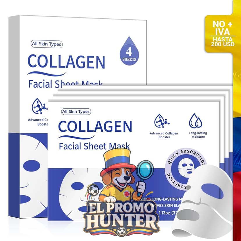 Mascarillas faciales de bio-colágeno, paquete de 4.