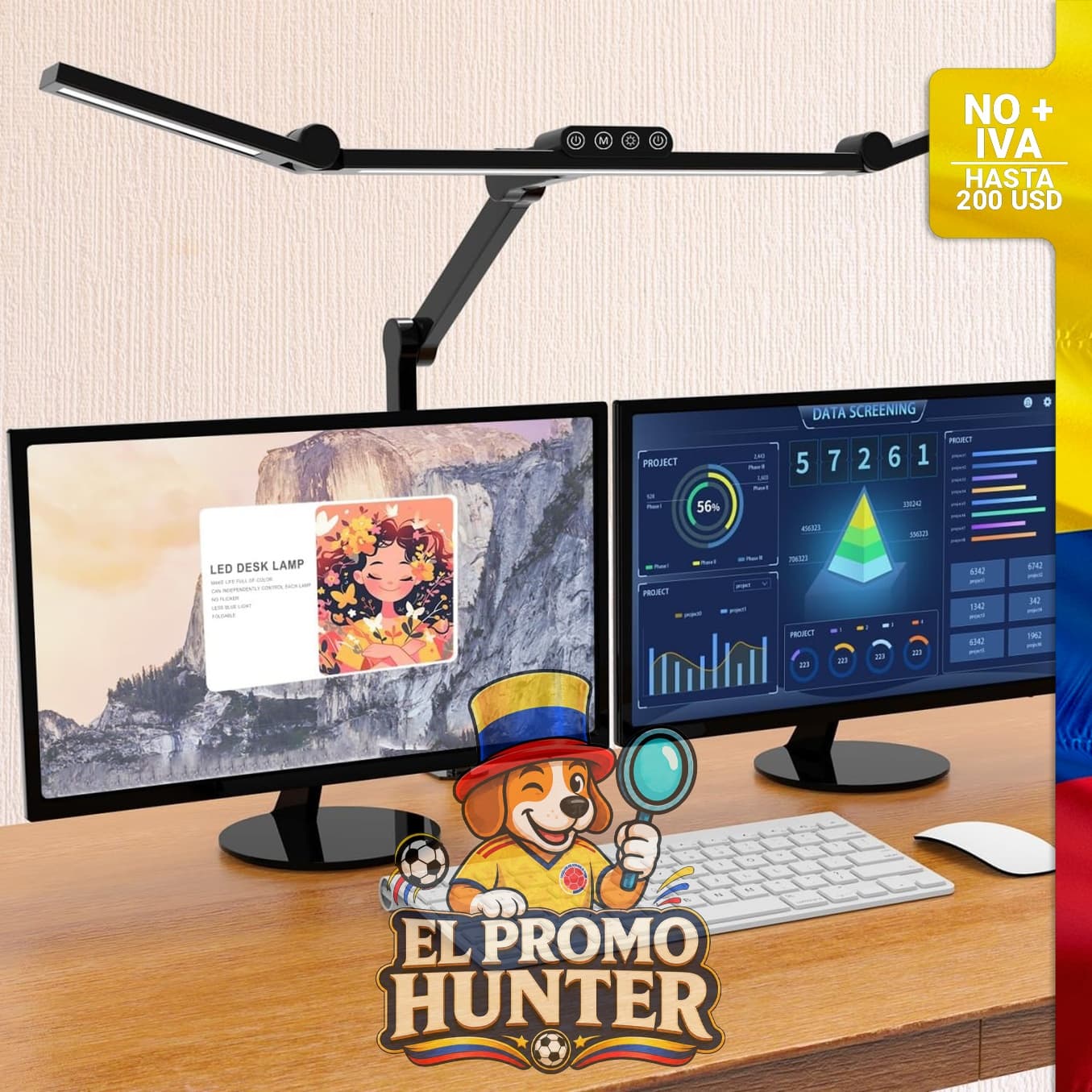Lámpara de escritorio LED de 24 W con abrazadera y atenuación automática.