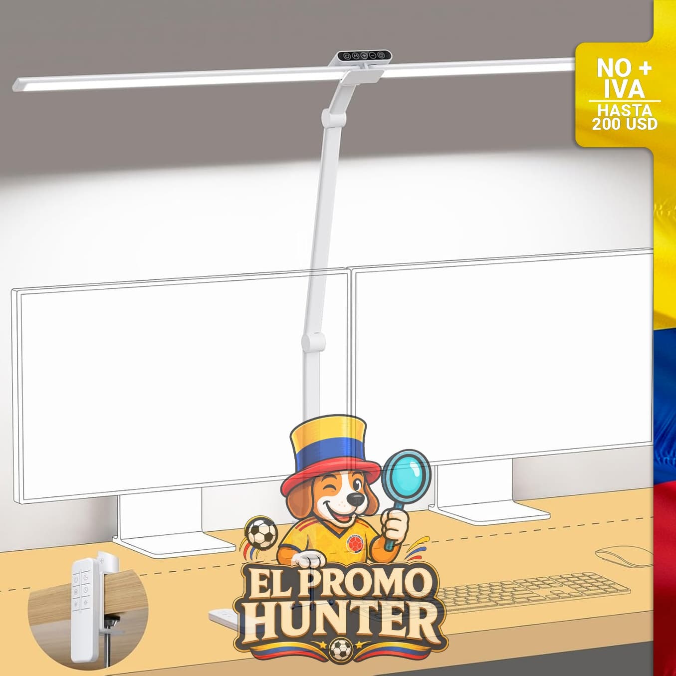 Lámpara de escritorio LED con abrazadera, 1500 lúmenes, 5 colores y 5 niveles de brillo, control táctil.