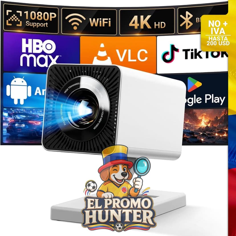 Mini proyector portátil con WiFi y Bluetooth, soporte para 1080P y 4K, compatible con dispositivos móviles y consolas.