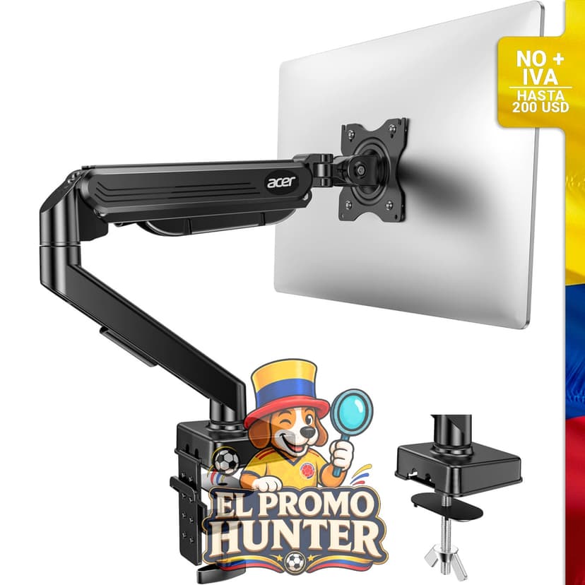 Soporte de monitor ajustable para pantallas de 43.2 a 86.4 cm, montaje VESA con resorte de gas y abrazadera en C.