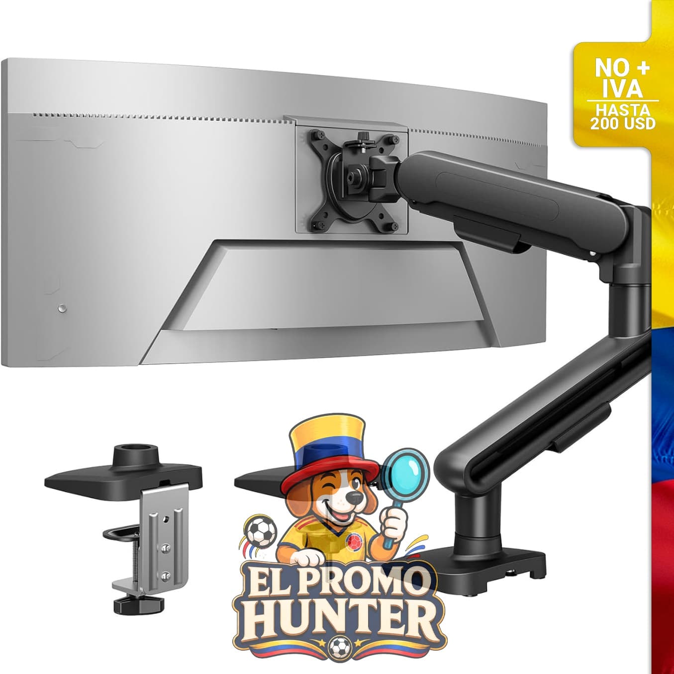 Soporte de monitor ajustable para pantallas de 33 a 102 cm, capacidad máxima de 12 kg, con abrazadera en C.