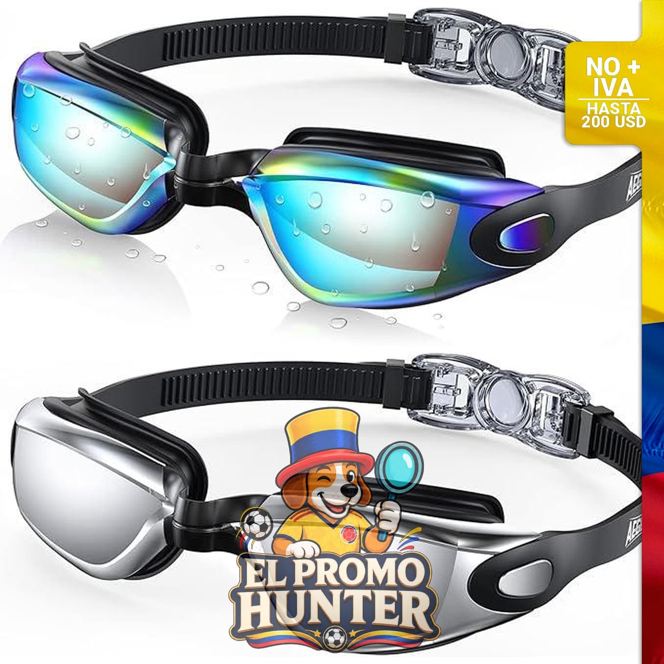 Gafas de natación Aegend, paquete de 2, con protección UV y anti-vaho.