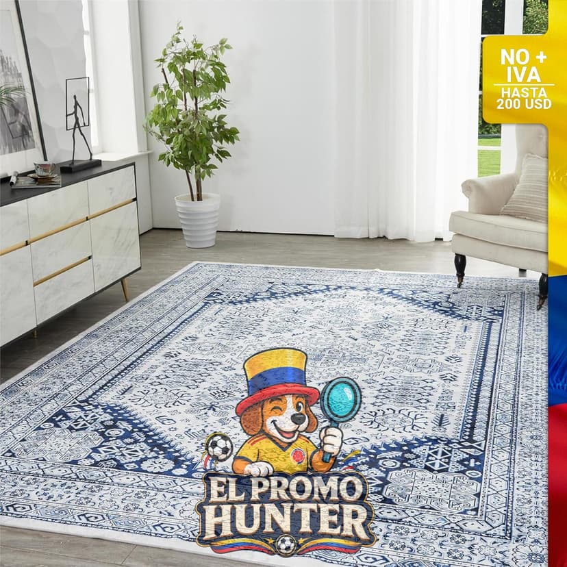 Alfombra lavable de 3' x 5' (91 cm x 152 cm) con respaldo antideslizante y diseño vintage.