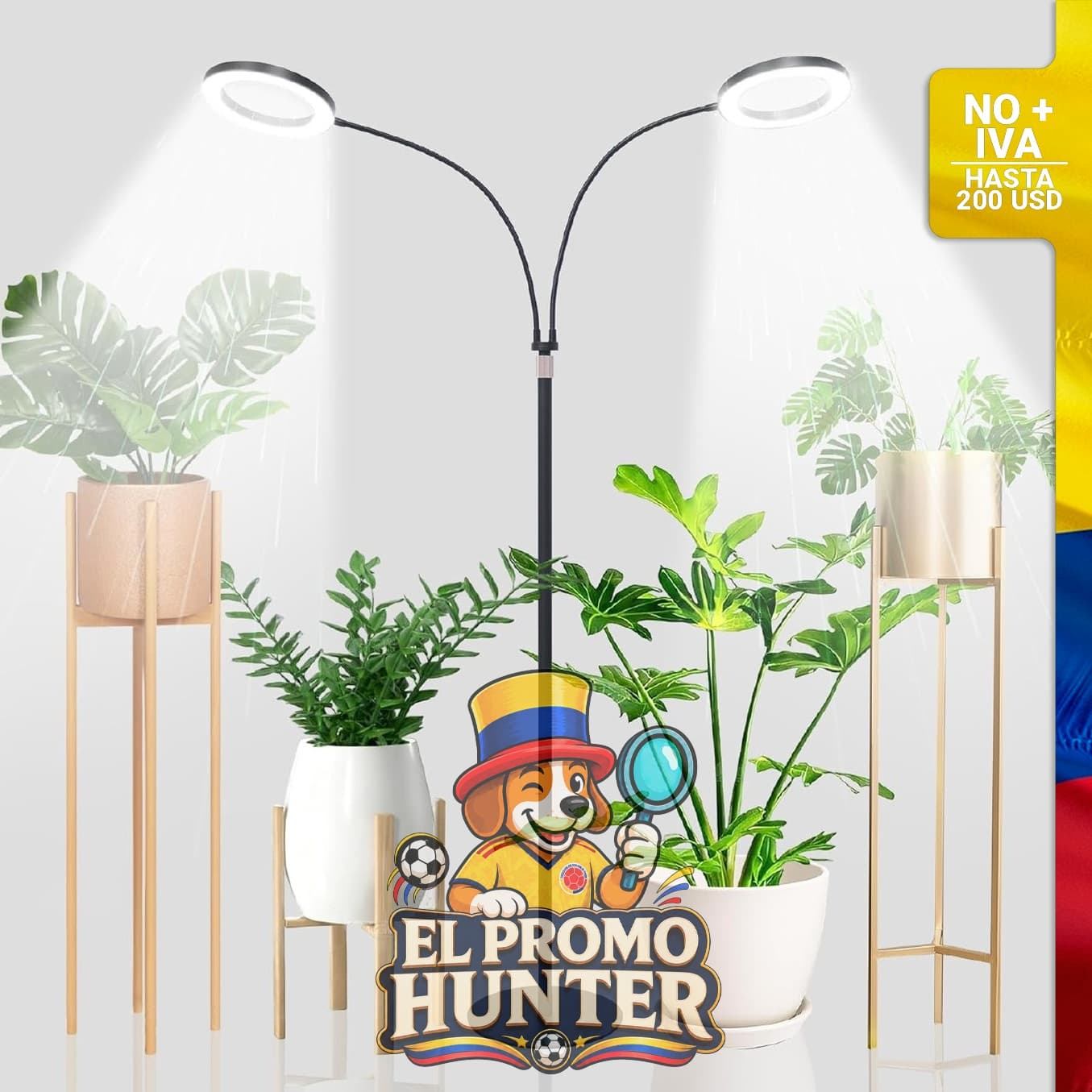Luces LED de espectro completo para cultivo de plantas de interior, con soporte y 6 niveles regulables.