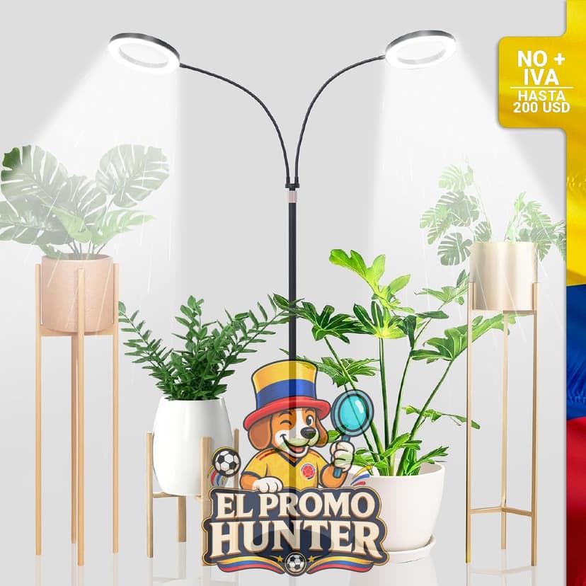 Luces LED de espectro completo para cultivo de plantas de interior, con soporte y 6 niveles regulables.