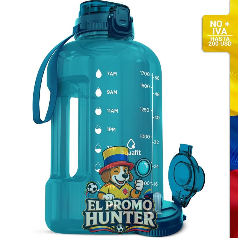 Botella de agua de 1.89 L (64 oz) con tapa para popote y beber, sin BPA.