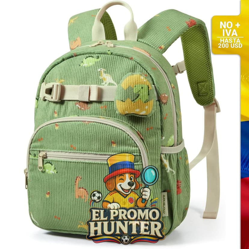 Mochila de pana para niños de 2 a 4 años, 33 cm de alto, diseño de dinosaurio.