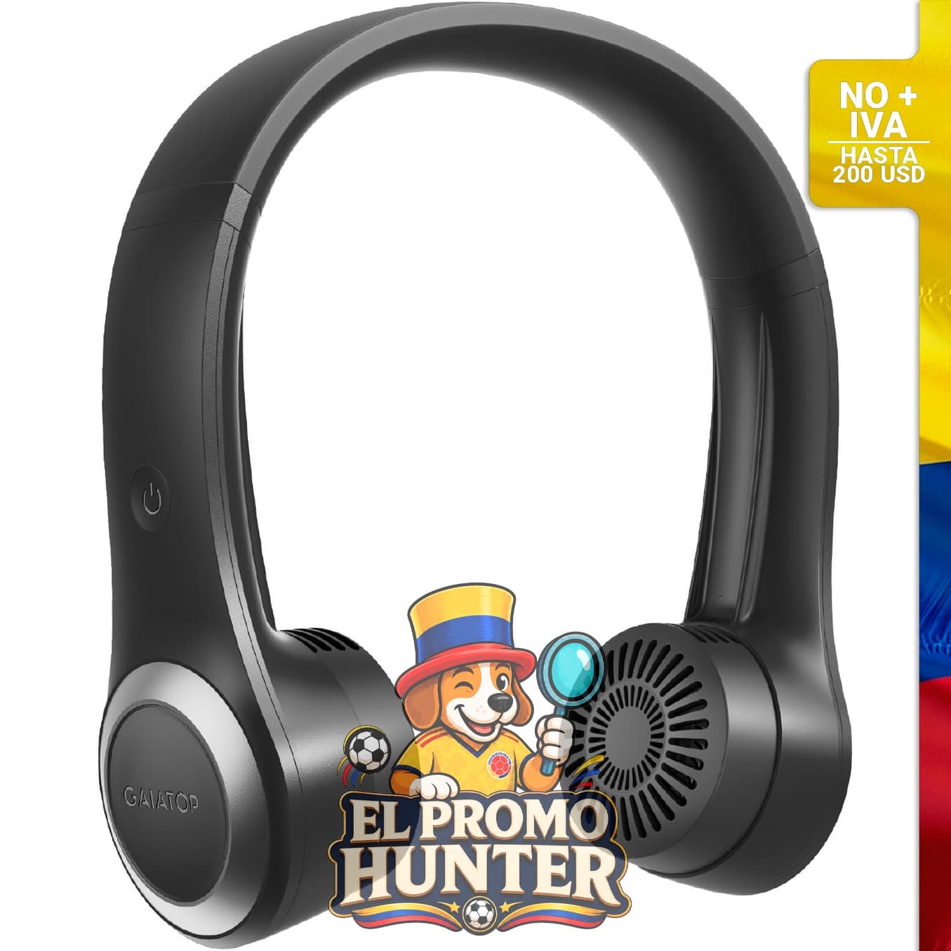 Ventilador de cuello portátil Gaiatop, 4000 mAh, recargable, sin aspas, 3 velocidades, giro de 70°.