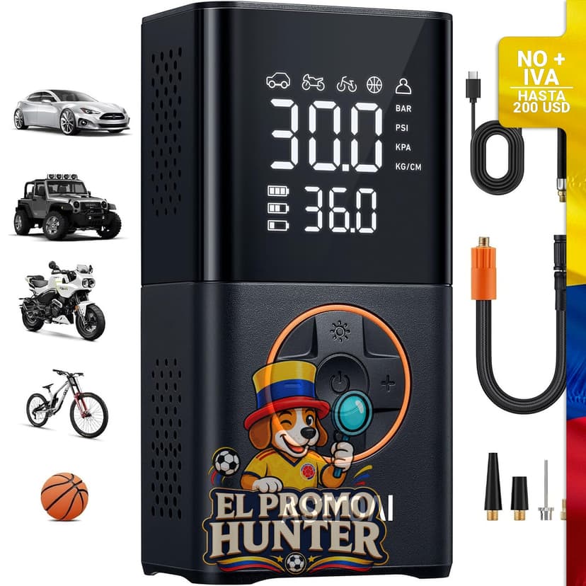 Compresor de aire portátil AstroAI L7, 150 PSI, pantalla digital, auto apagado, incluye luz LED.