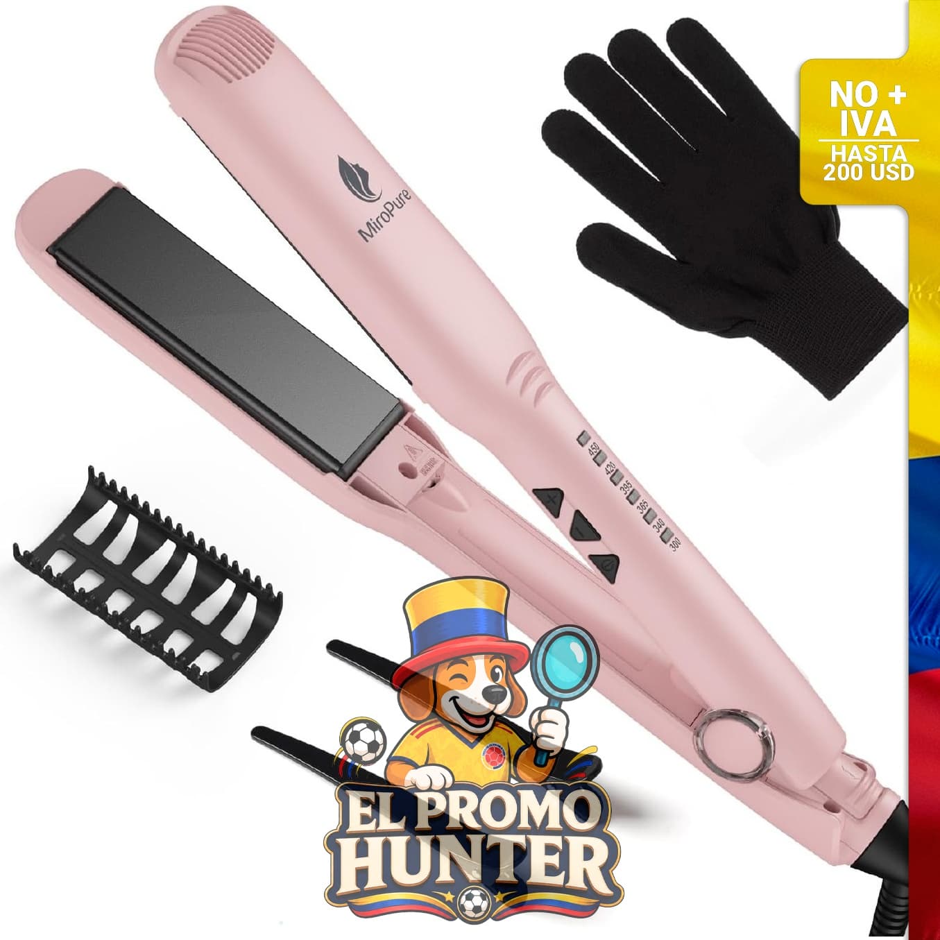Plancha de pelo MiroPure de 1.5 pulgadas, con calentamiento rápido en 30 segundos y apagado automático en 60 minutos.