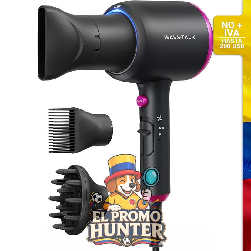 Secador de pelo Wavytalk de 1875 W con tecnología de cerámica y 3 accesorios para diferentes tipos de cabello.