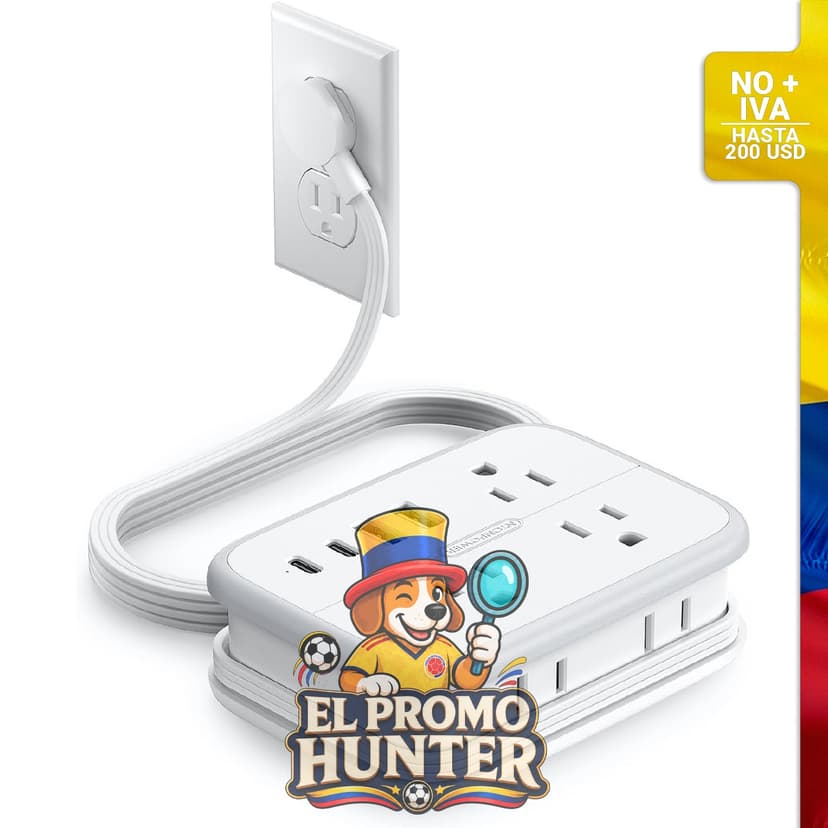 Regleta de enchufes de viaje NTONPOWER con 6 tomas de corriente y 4 puertos USB (2 USB C), cable de 1.22 m.