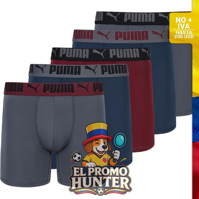 Paquete de 5 bóxers de rendimiento para hombre PUMA, color rojo, talla grande.