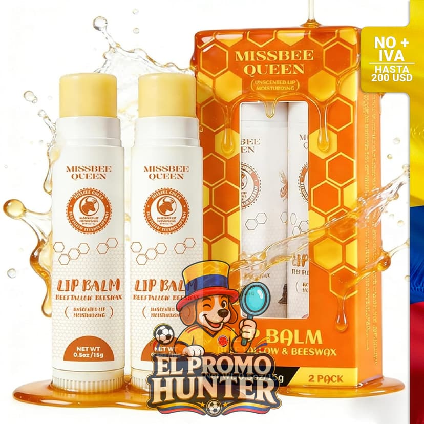 Bálsamo labial de cera de abeja, paquete de 2 unidades.