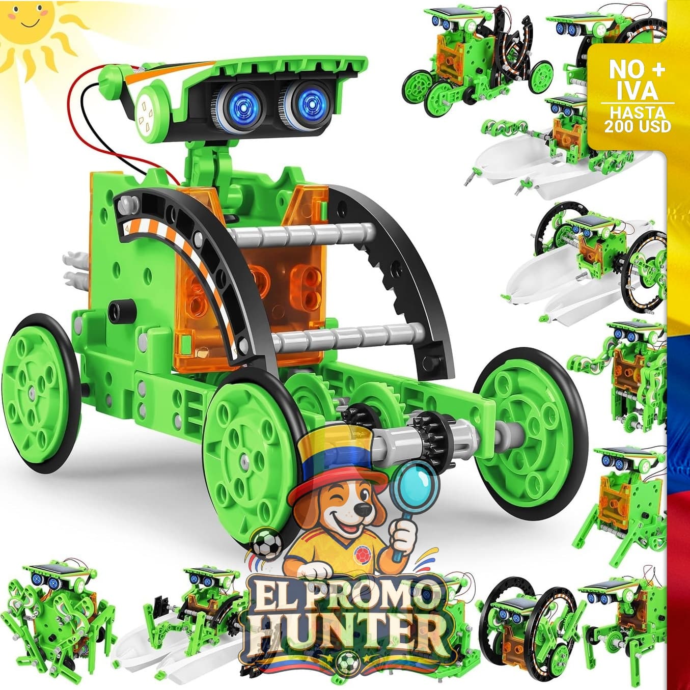 Kit educativo de robots solares 13 en 1 para niños de 8 a 12 años, incluye piezas para experimentos de robótica.