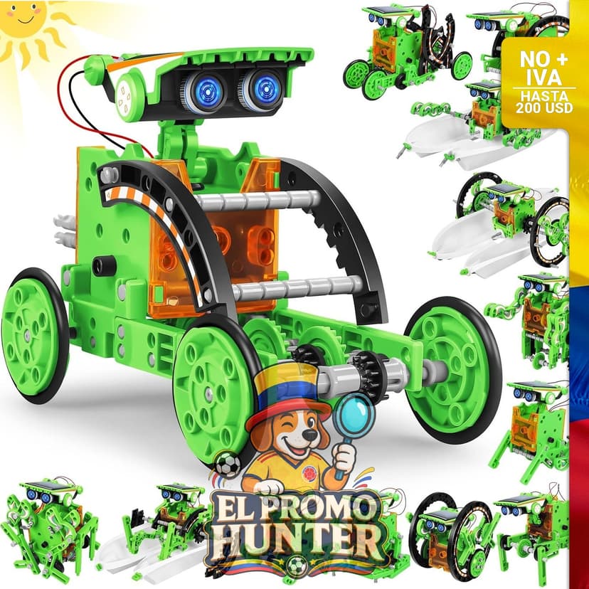 Kit educativo de robots solares 13 en 1 para niños de 8 a 12 años, incluye piezas para experimentos de robótica.