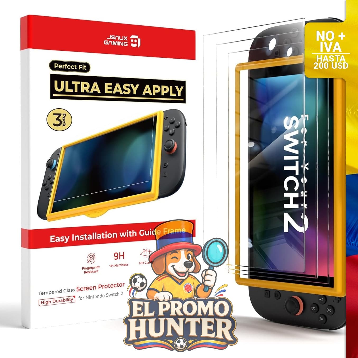 Protector Ultra HD para Nintendo Switch 2, instalación rápida, dureza 9H.